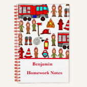 おしゃれでかわいい赤い消防車の消防士学校 ノートブック (正面)