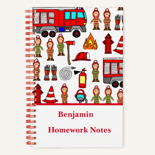 おしゃれでかわいい赤い消防車の消防士学校 ノートブック (正面)
