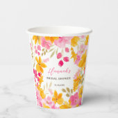おしゃれでかわいい黄色とピンクの花の水彩画のウェディング 紙コップ (裏面)