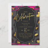 おしゃれでかわいい スイート16 ゴールド アニマル プリント ご招待状 招待状 (正面)