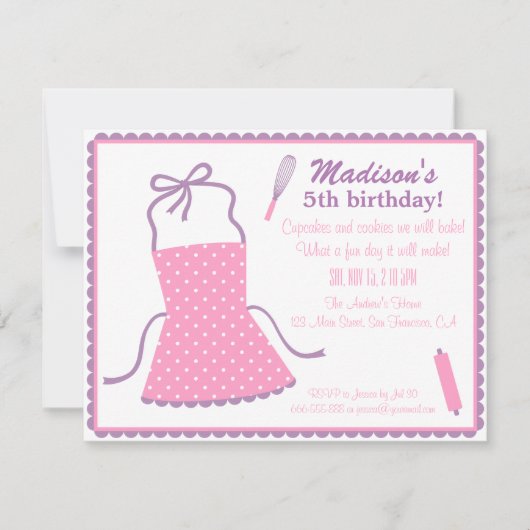 おしゃれでエレガントなエプロン　料理とお菓子作りの誕生日パーティー 招待状 (正面)