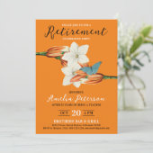 おしゃれでエレガントなオレンジ色の退職パーティーの招待状　レトロなリリーの花  招待状 (スタンド正面)