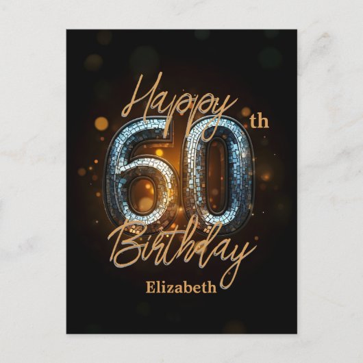 おしゃれでエレガントなゴールドモザイクのブラック60歳の誕生日 ポストカード (正面)