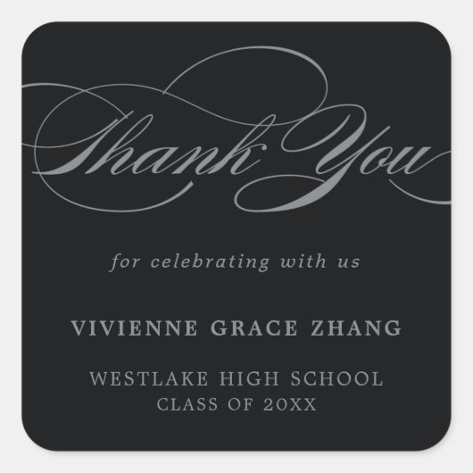 おしゃれでエレガントなスクリプト　サンキューステッカー スクエアシール (正面)