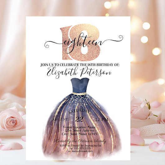 おしゃれでエレガントなドレス 18歳の誕生日パーティー 招待状