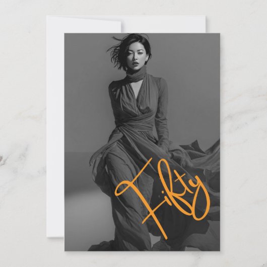 おしゃれでエレガントなブラック&ピンクの写真 50歳の誕生日 招待状 (正面)