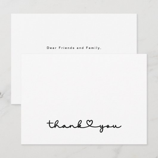 おしゃれでエレガントなブラック＆ホワイトのスクリプトハート サンキューカード (正面/裏面)