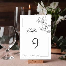 おしゃれでエレガントなポピー花のミニマルデザイン テーブルナンバー