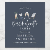 おしゃれでエレガントなモダンな青い女の子らしい独身最後の宴会 ワインラベル (シングルラベル)