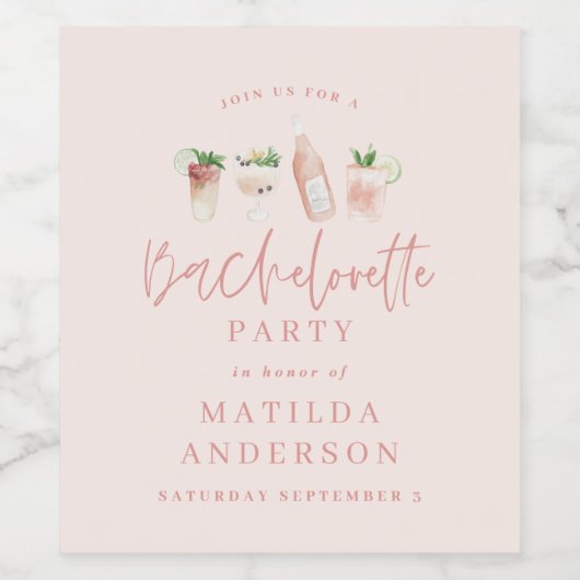 おしゃれでエレガントなモダン ピンクの女の子らしい独身最後の宴 ワインラベル (シングルラベル)