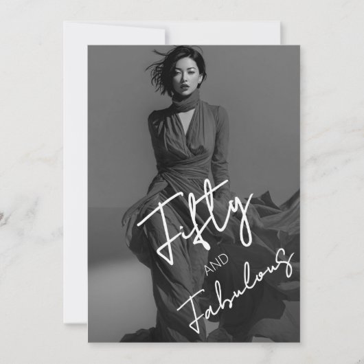 おしゃれでエレガントなモノクロ写真 50歳にして最高に素敵に 招待状 (正面)