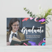 おしゃれでエレガントな卒業発表をパーソナライズ 招待状 (スタンド正面)