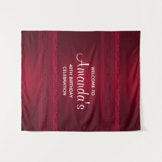 おしゃれでエレガントな赤い背景のスタイリッシュな誕生日 タペストリー (正面(横))