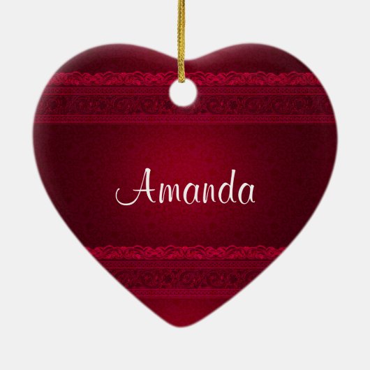 おしゃれでエレガントな赤い背景 スタイリッシュ セラミックオーナメント (裏面)