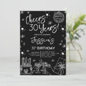 おしゃれでエレガントな黒と白の30歳の誕生日 招待状 (スタンド正面)