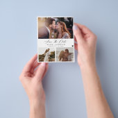 おしゃれでエレガントな3枚の写真を使った、予算に優しい結婚式の「Save the Date」カード チラシ (手)