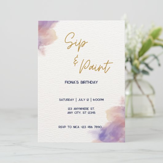 おしゃれでカスタマイズ可能な絵を描きながら飲むパーティー 招待状 (スタンド正面)