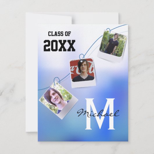 おしゃれでカスタマイズ可能な青いオンブル写真招待状 招待状 (正面)