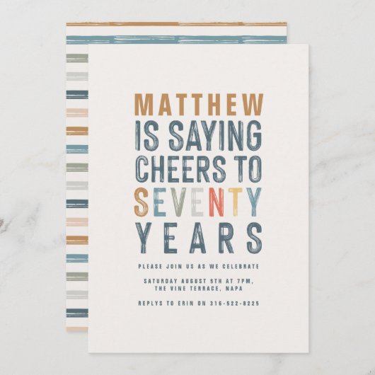 おしゃれでカラフルなお祝いメッセージ 70歳の誕生日 (正面/裏面)