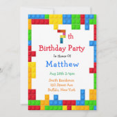 おしゃれでカラフルなブロック 7歳の誕生日パーティー 招待状 (正面)