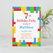 おしゃれでカラフルなブロック 7歳の誕生日パーティー 招待状 (スタンド正面)