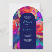 おしゃれでカラフルな明るい花のウェディングアーチ 招待状 (正面)