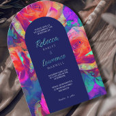 おしゃれでカラフルな明るい花のウェディングアーチ 招待状