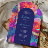 おしゃれでカラフルな明るい花のウェディングアーチ 招待状