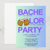 おしゃれでカラフルな独身パーティーの招待状（ビール付き） 招待状 (正面/裏面)