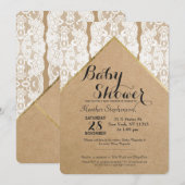 おしゃれでクラシックなホワイトレース、ゴールド、& リサイクル紙 招待状 (正面/裏面)