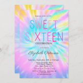おしゃれでクールなタイダイカラフルなスイート16 招待状 (正面/裏面)