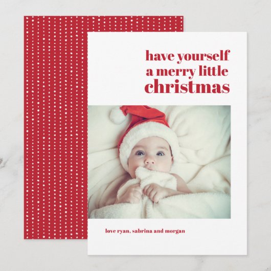 おしゃれでシンプルなカスタマイズ可能な写真クリスマスカード 招待状 (正面/裏面)