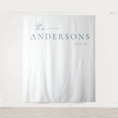 おしゃれでシンプルなモダンウェディングフォトバックドロップ | 青 タペストリー (正面)