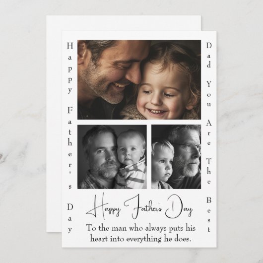 おしゃれでシンプルな父の日カード 3枚のカスタム写真 シーズンカード (正面/裏面)