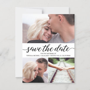 おしゃれでシンプルな「Save the Date」エンゲージメントフォト マグネット招待状