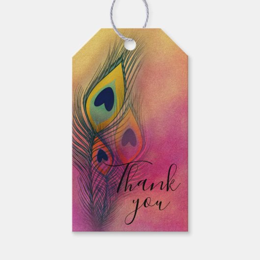 おしゃれでスタイリッシュなクジャクの羽根の感謝メッセージ ギフトタグ (正面)