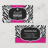 おしゃれでスタイリッシュなゼブラ柄ダイヤモンドガーリーホットピンク 名刺 (正面/裏面)