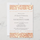 おしゃれでスタイリッシュな偽のゴールドの箔の円とピーチ色のリネン 招待状 (正面)