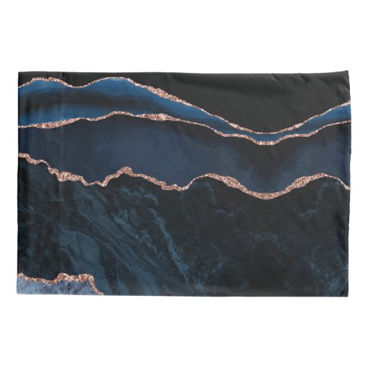 おしゃれでトレンディなネイビーブルーアゲート ローズゴールド グリッター 枕カバー (裏面)