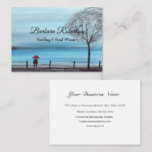 おしゃれでトレンディな赤い傘のラブカップル ウェディング ビジネス 名刺 (正面/裏面)