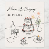 おしゃれでポップな手描き結婚式ワインボトルラベル ワインラベル (シングルラベル)