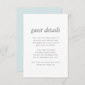 おしゃれでミニマルなブルーの結婚式のゲスト詳細 エンクロージャーカード (正面/裏面)