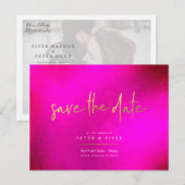 おしゃれでモダンなピンクの署名スクリプト、 日程を保存 ポストカード (正面/裏面)