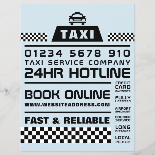 おしゃれでモダン、料金一覧付きのタクシー会社 チラシ (正面)