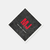 おしゃれでユニークなグレーと赤のモノグラム　あなたの名前 スタンダードカクテルナプキン (角)