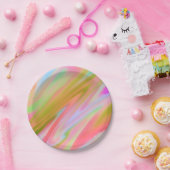 おしゃれでユニークなピンクと青緑の抽象的な波模様 ペーパープレート (パーティー)