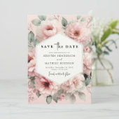 おしゃれでユニークなピンクの花の結婚式 セーブザデート (スタンド正面)