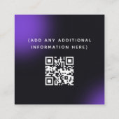 おしゃれでユニークな黒紫のQRコードソーシャルメディア スクエア名刺 (裏面)