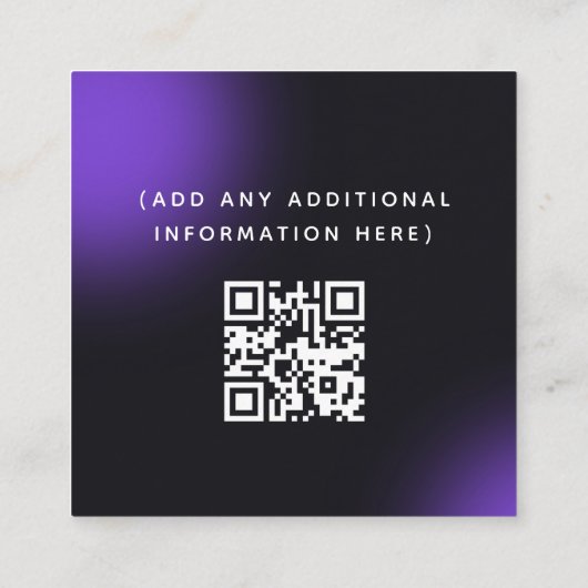 おしゃれでユニークな黒紫のQRコードソーシャルメディア スクエア名刺 (裏面)