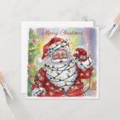 おしゃれでユーモアのあるモダンでシンプルなキュートなサンタクロース カード (正面/裏面インサイチュ)